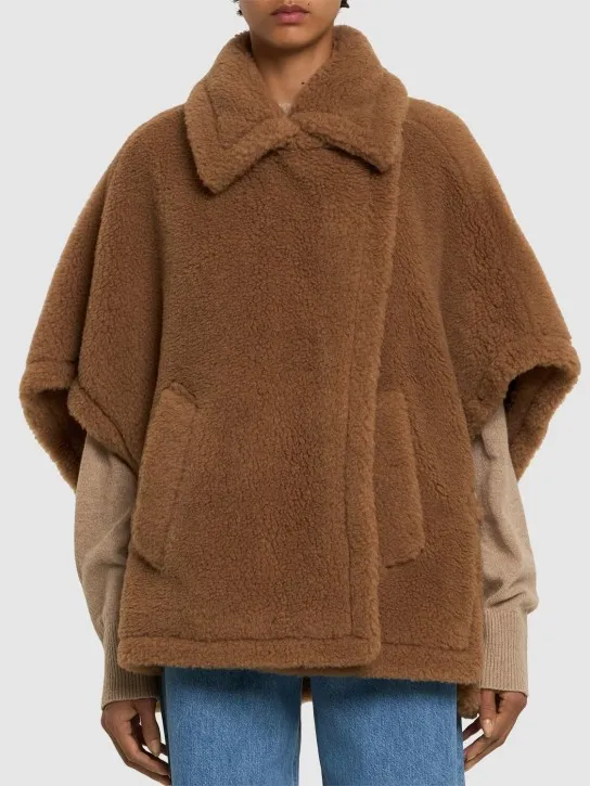 Max Mara   Tebe camel & silk teddy cape 