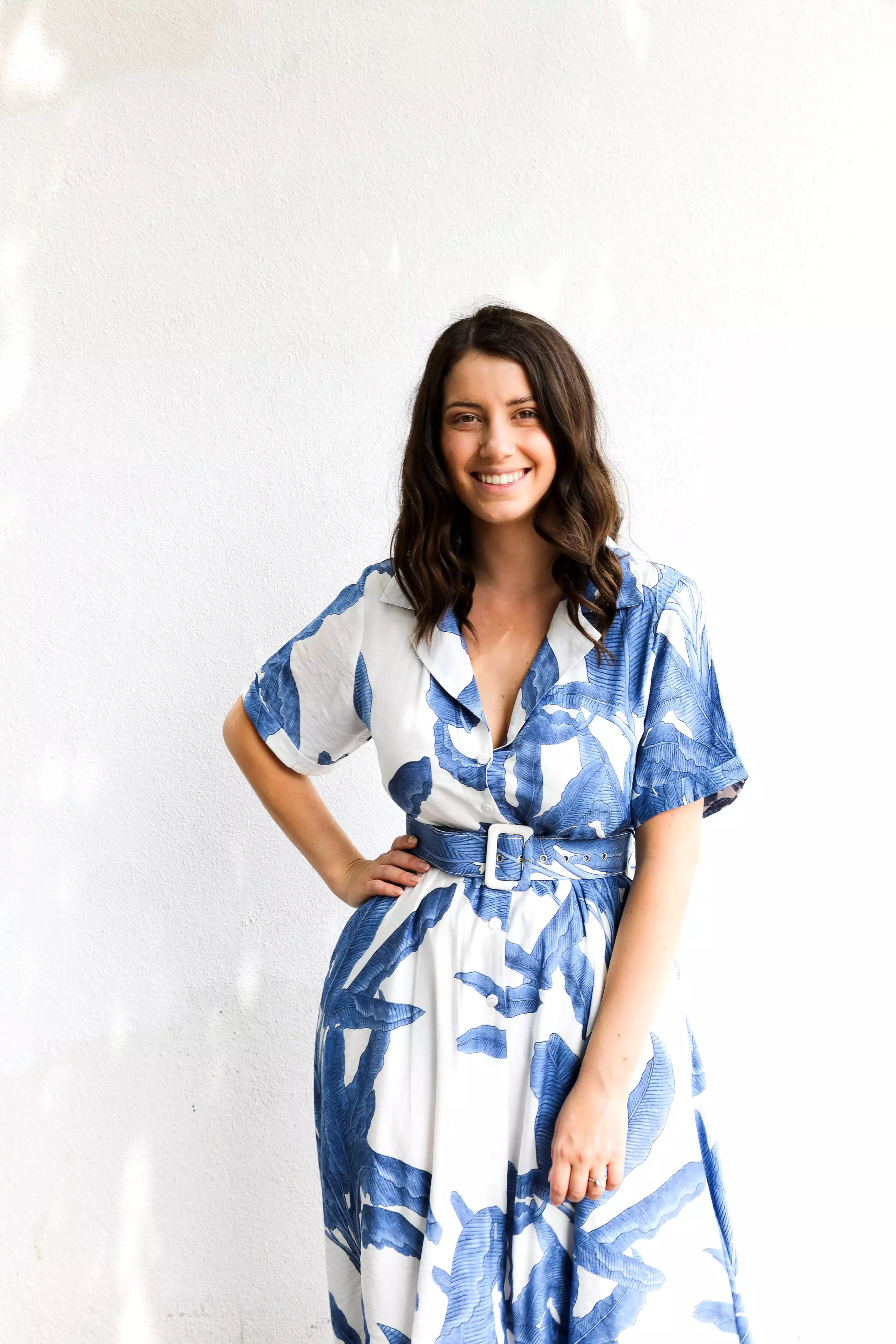 Maxine Dress (Blue Palm Print)