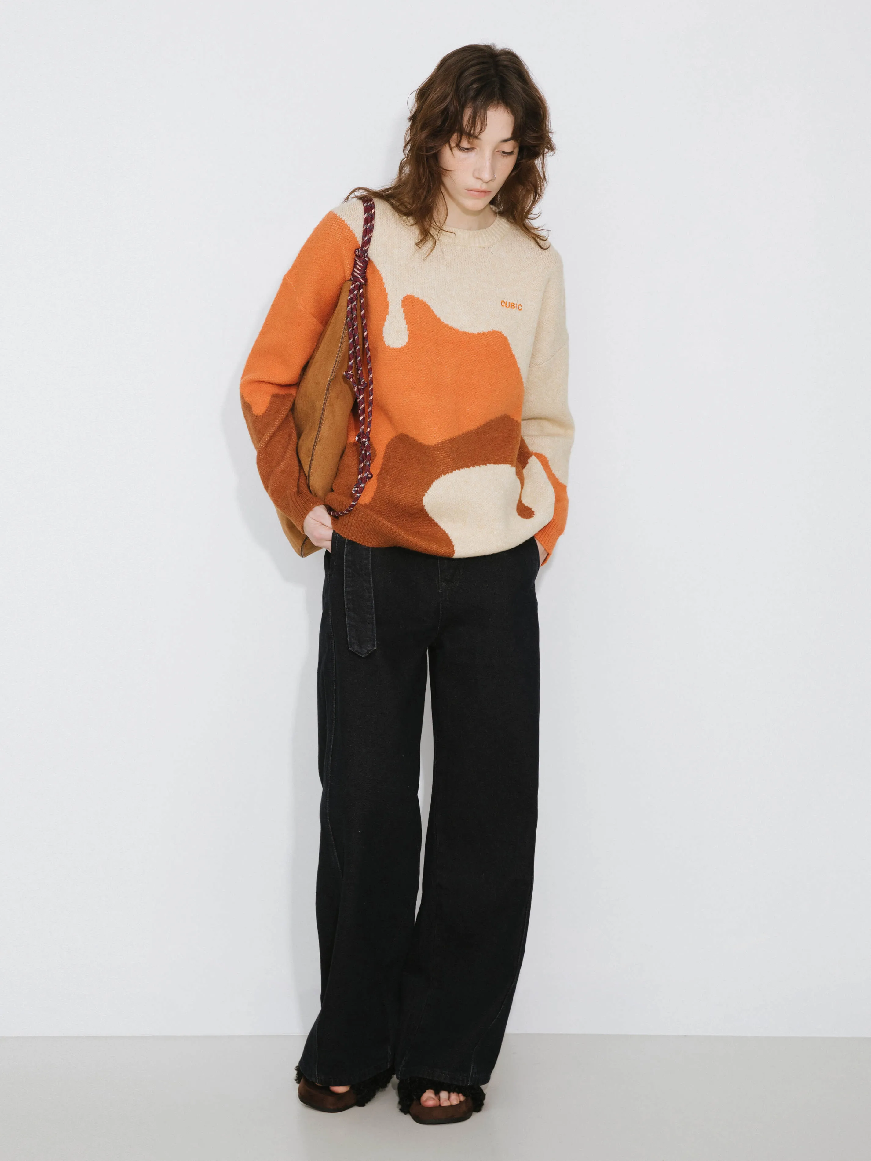 Melting Colour Block Oversized Knit Sweater