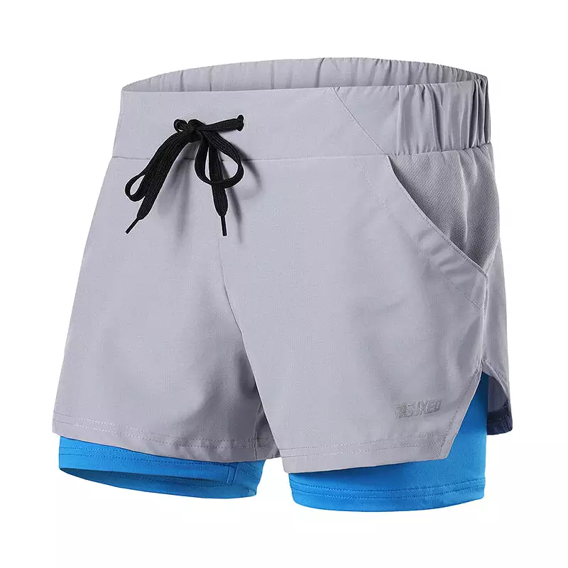 Men's 2-in-1 Sports Running Shorts Quick-dry Breathable Soft Fitness Gym Yoga Cycling Short Pants