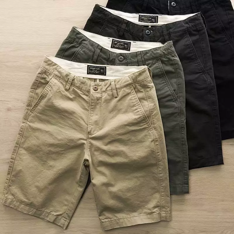 Men's Casual Shorts Pure Cotton Solid Color Workwear Cropped