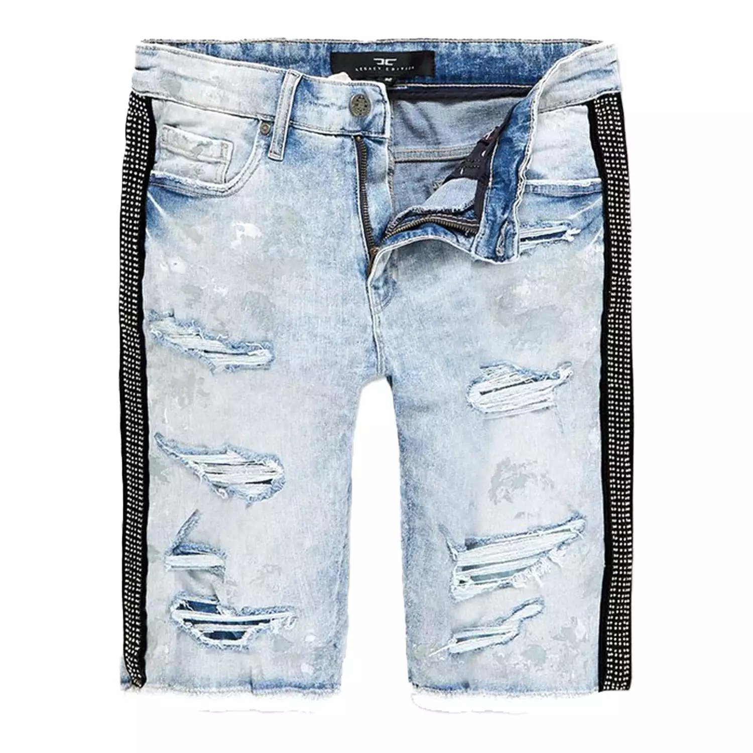 Men's Rhinestone Striped Denim Short