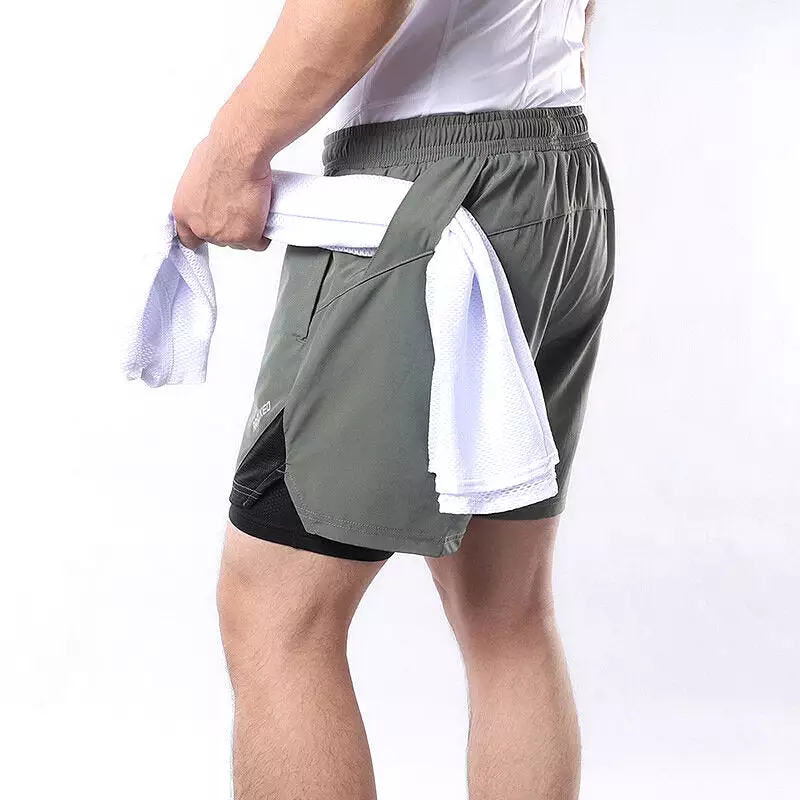 Men's Running Shorts 2 in 1 with Multi-Pocket Fitness Training Exercise Jogging Workout Gym Sports Short Pants