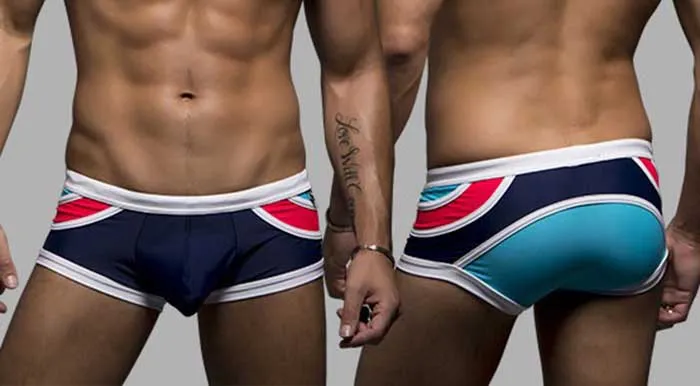 Men's Sexy Colorful Stripe Swimming Boxer Trunks Low Rise Swimwear