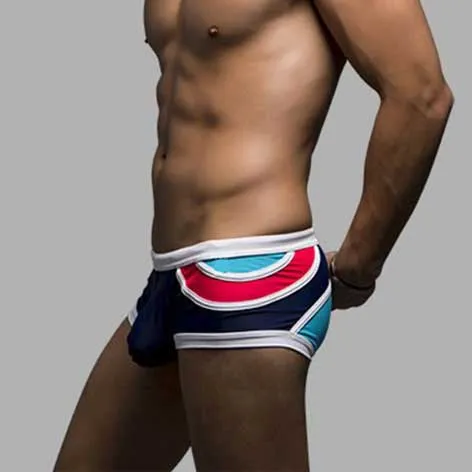 Men's Sexy Colorful Stripe Swimming Boxer Trunks Low Rise Swimwear