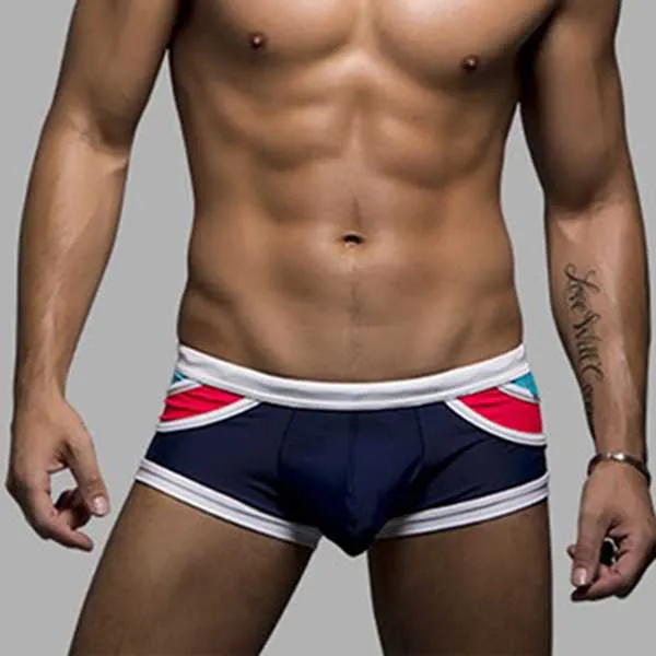 Men's Sexy Colorful Stripe Swimming Boxer Trunks Low Rise Swimwear