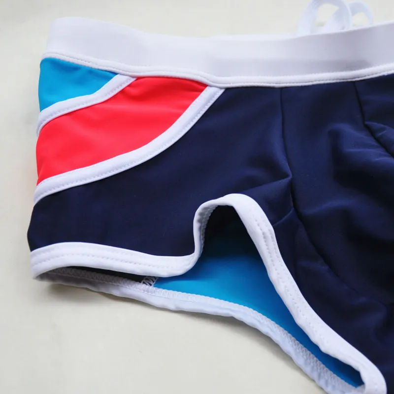 Men's Sexy Colorful Stripe Swimming Boxer Trunks Low Rise Swimwear