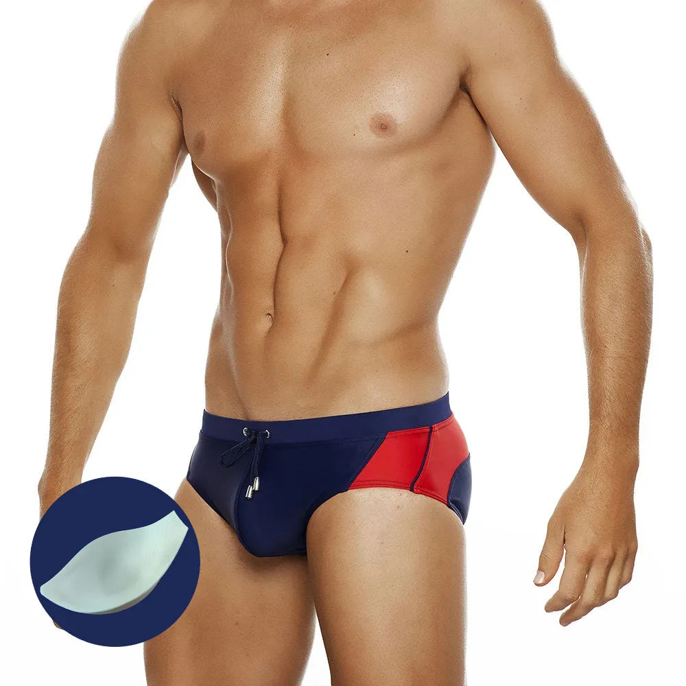 Men's Sexy Patchwork Push-Up Trunks Padded Boxers Swimwear