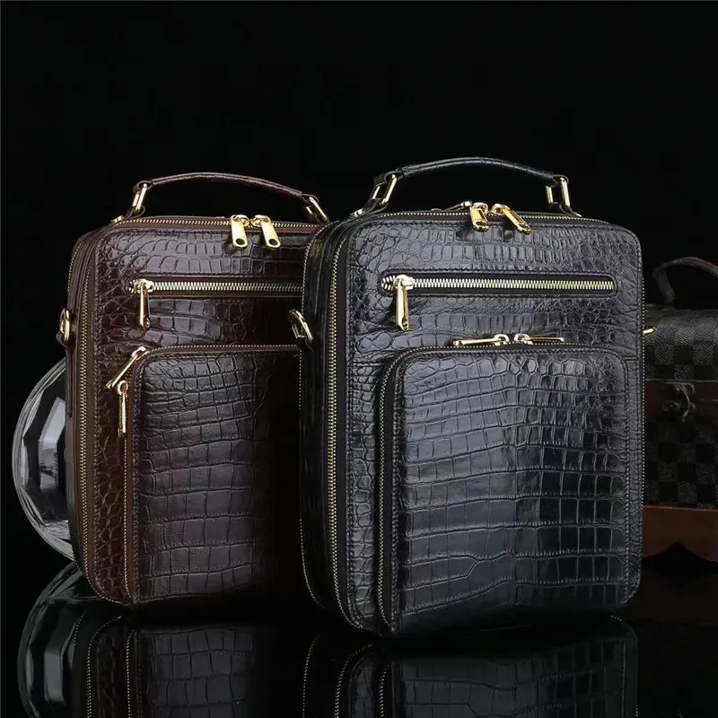 Men's Small Real Crocodile Skin Cross-Shoulder Messenger Bag