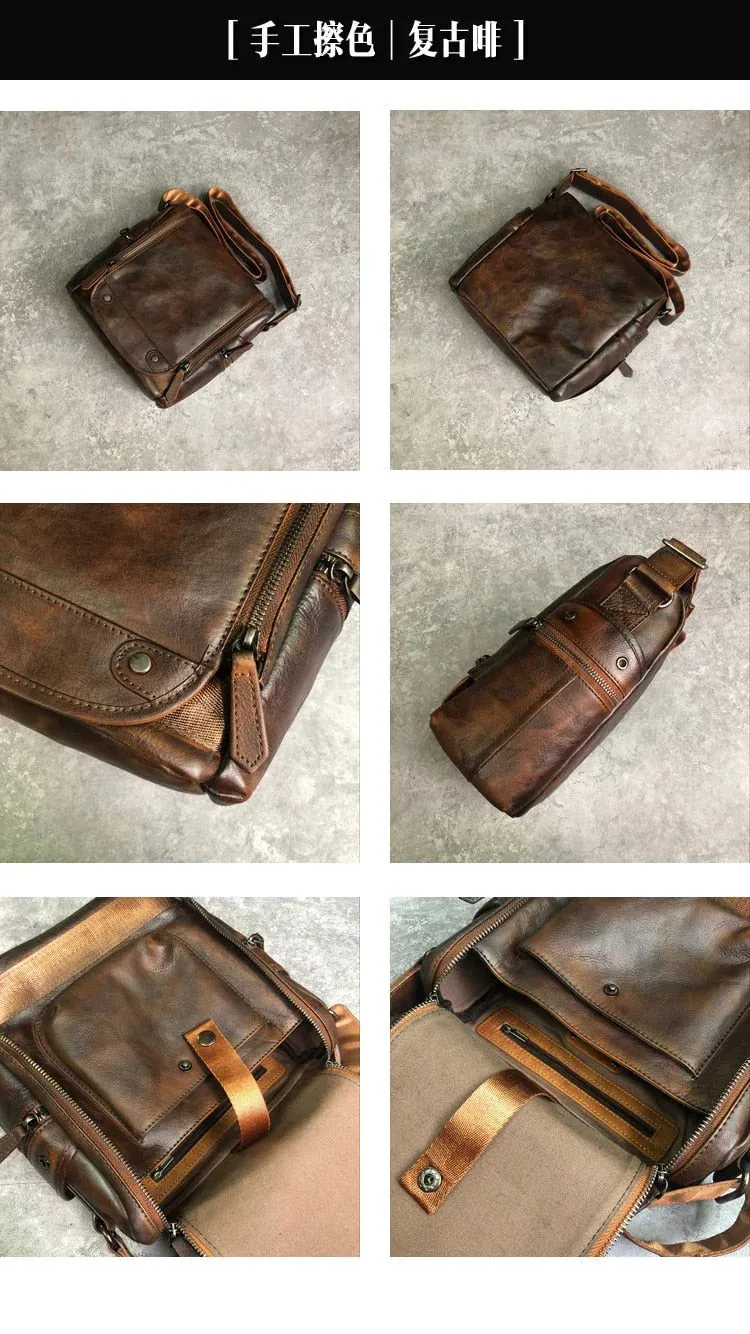 Men's Soft Vegetable Tanned Leather Camera Messenger Crossbody Bag