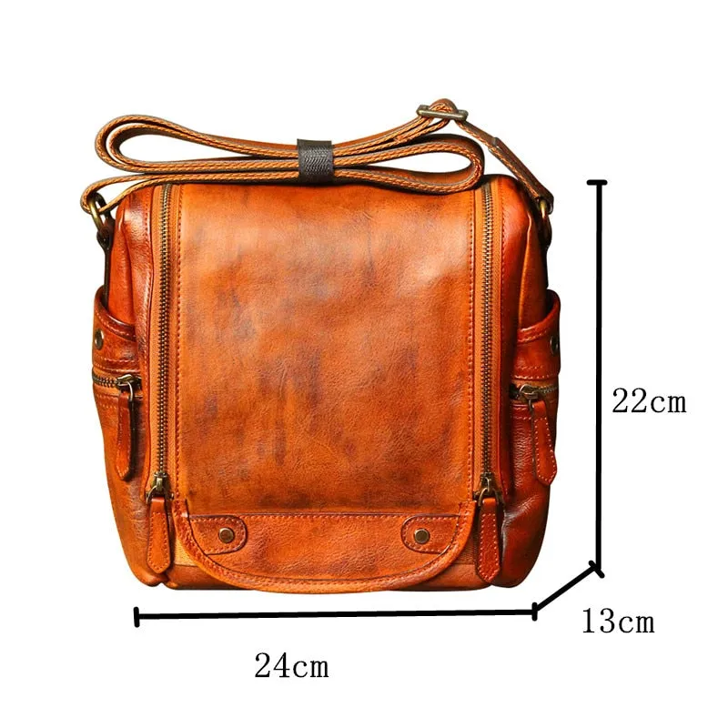 Men's Soft Vegetable Tanned Leather Camera Messenger Crossbody Bag