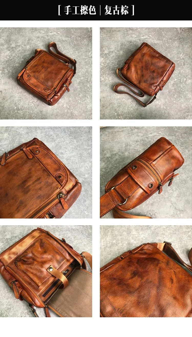 Men's Soft Vegetable Tanned Leather Camera Messenger Crossbody Bag