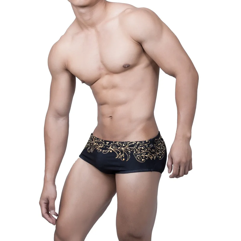 Men's Summer Polyester Floral Printed Low Waist Short Swimwear