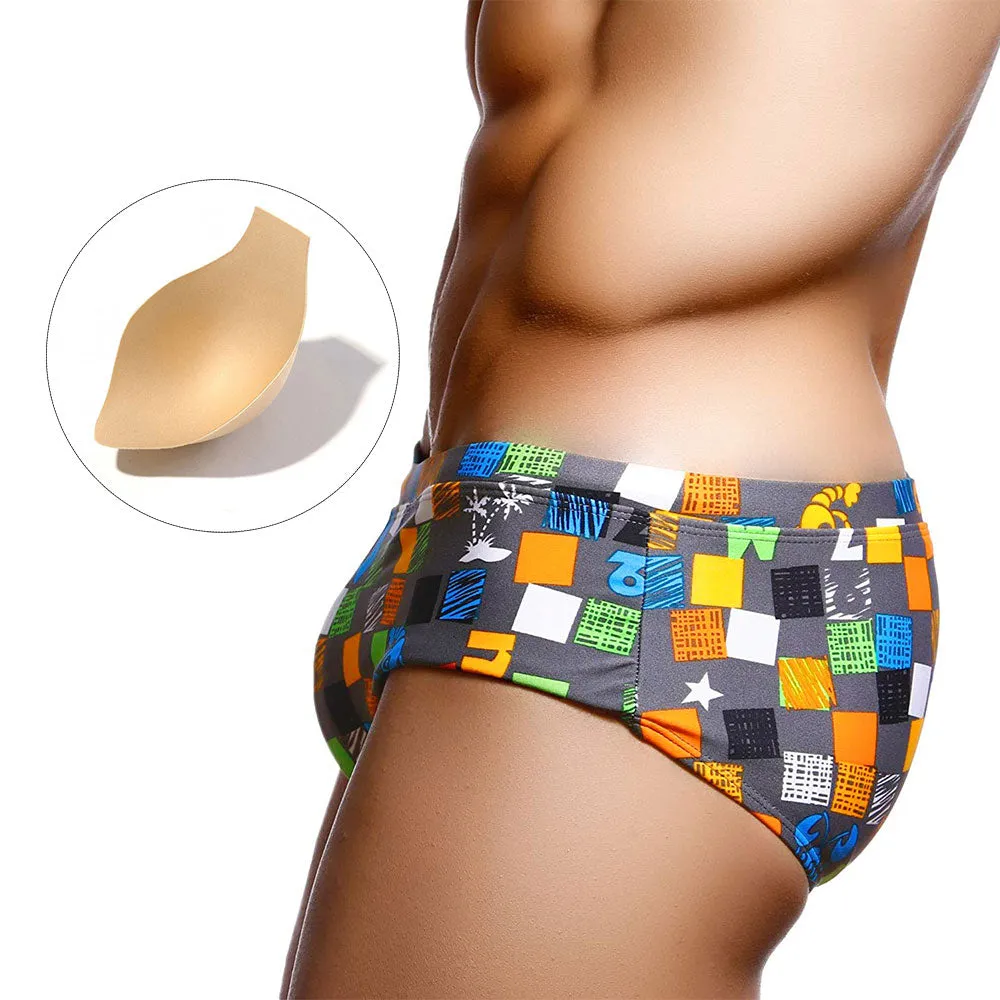 Men's Summer Printed Pattern Low Waist Push-Up Beach Swimwear