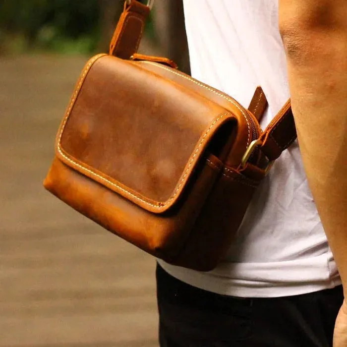 Men's Vintage Handmade Soft Leather Small Postman Crossbody Messenger Bag