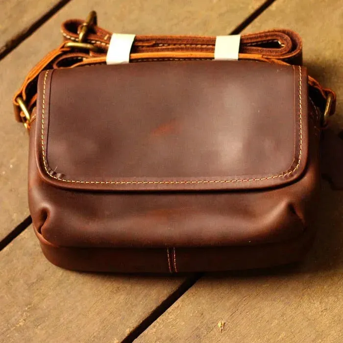 Men's Vintage Handmade Soft Leather Small Postman Crossbody Messenger Bag