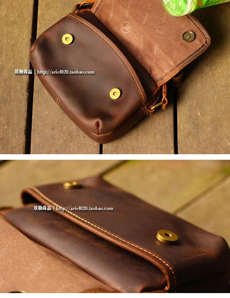 Men's Vintage Handmade Soft Leather Small Postman Crossbody Messenger Bag