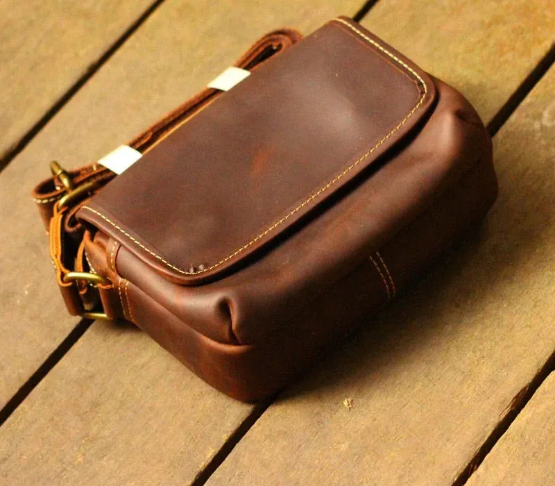 Men's Vintage Handmade Soft Leather Small Postman Crossbody Messenger Bag