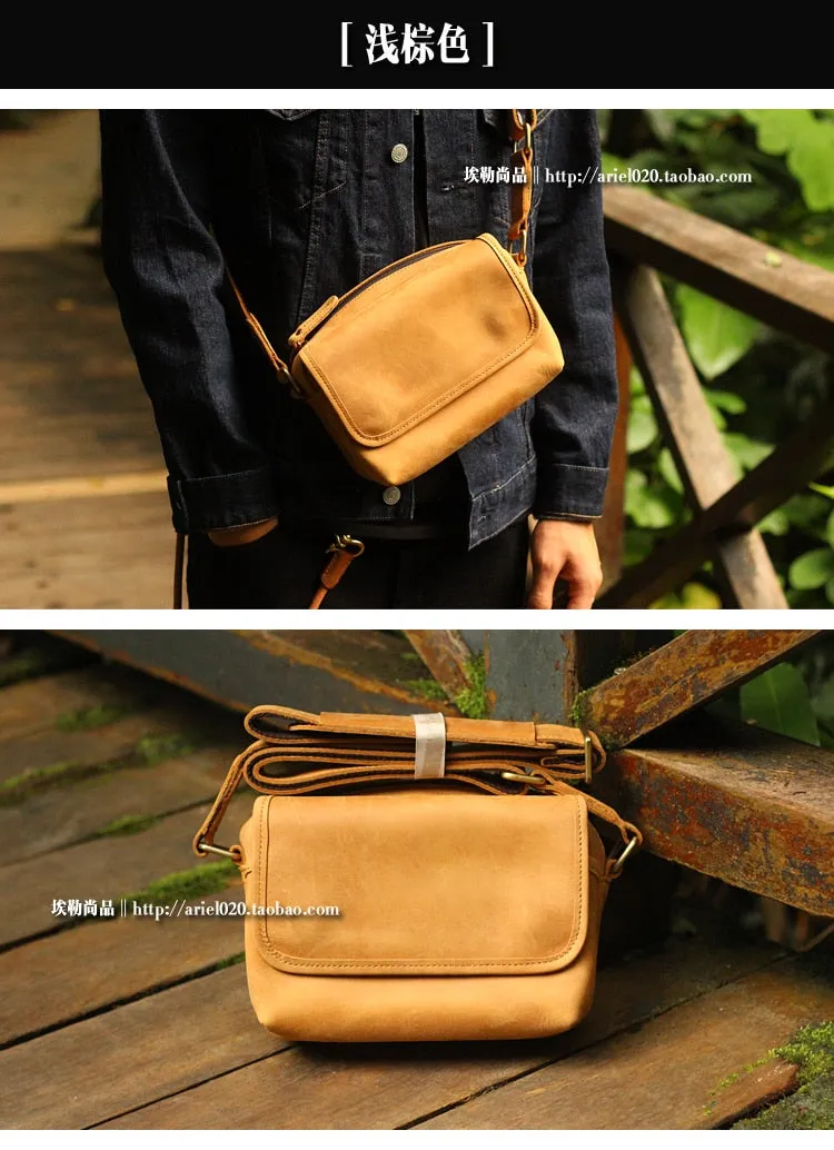 Men's Vintage Handmade Soft Leather Small Postman Crossbody Messenger Bag