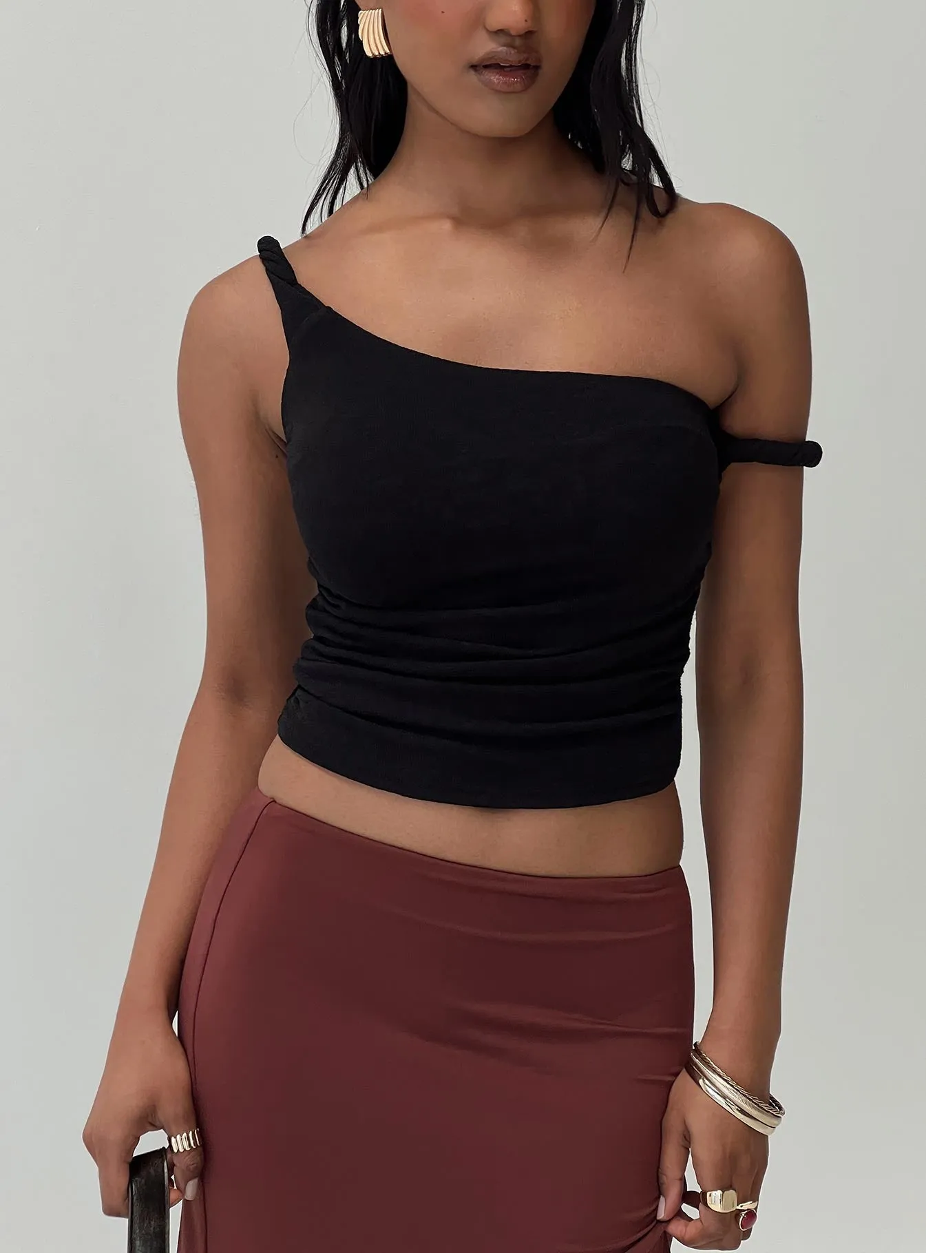 Messenger One Shoulder Top Black