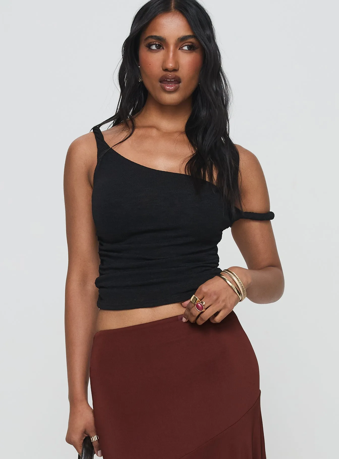 Messenger One Shoulder Top Black