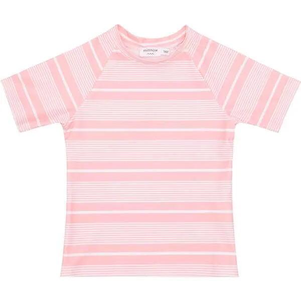 Minnow Unisex Sorbet Pink Stripe Short Sleeve Rashguard