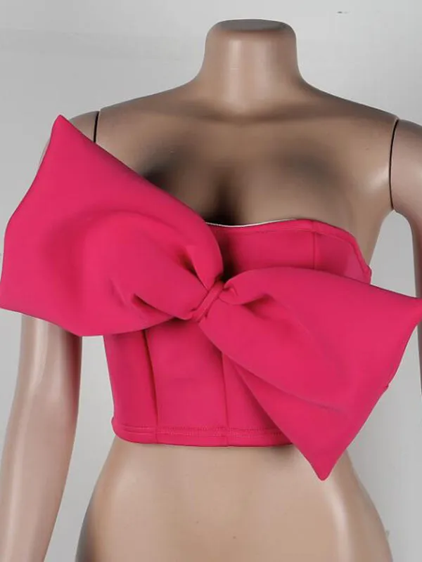 Momnfancy Rose Carmine BowKnot Bandeau Crop Photoshoot Photography Elegant Pregnancy Maternity Top Vest