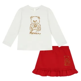 Moschino Set Bear Logo Long Sleeved T-Shirt And Skirt Red