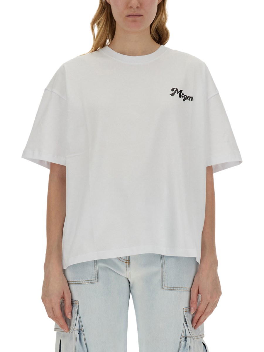 MSGM      T-SHIRT CON STAMPA LOGO IN JERSEY DI COTONE 