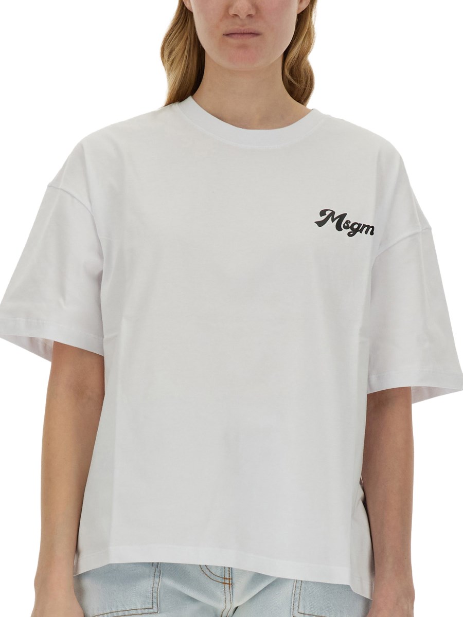 MSGM      T-SHIRT CON STAMPA LOGO IN JERSEY DI COTONE 