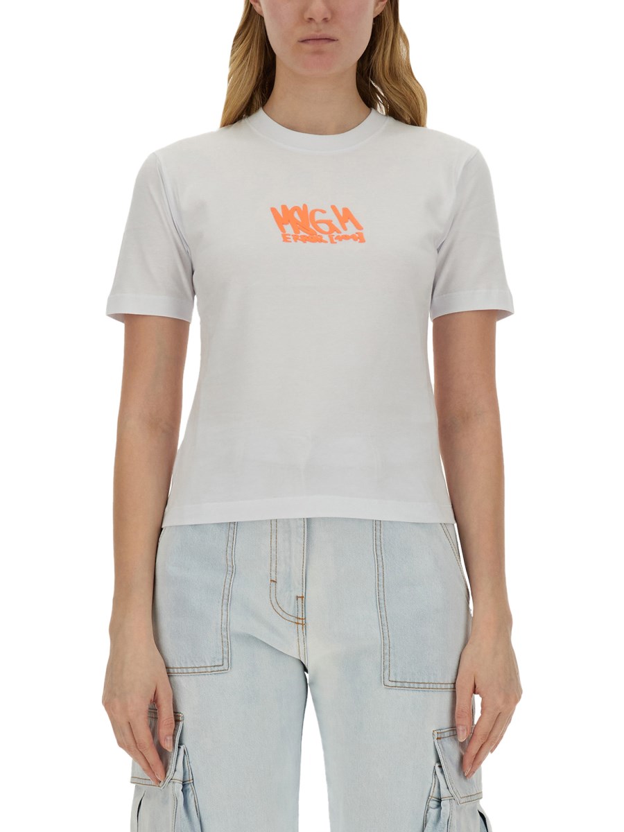 MSGM      T-SHIRT IN JERSEY DI COTONE CON LOGO 