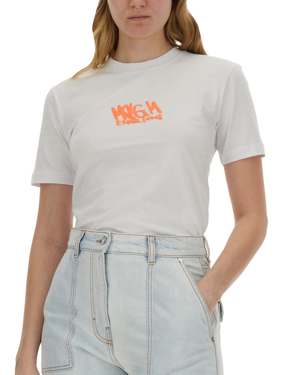 MSGM      T-SHIRT IN JERSEY DI COTONE CON LOGO 