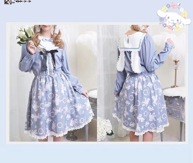 My melody / cinnamoroll / kuromi navy collar rabbit ear dress