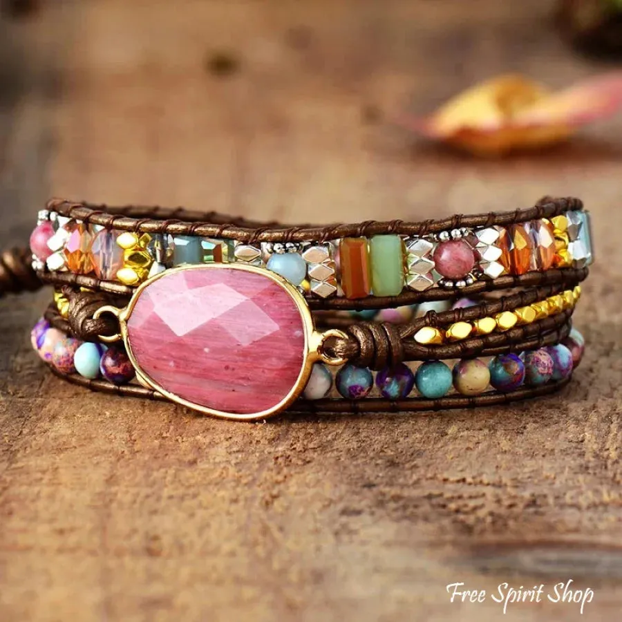 Natural Rhodonite & Jasper Wrap Bracelet