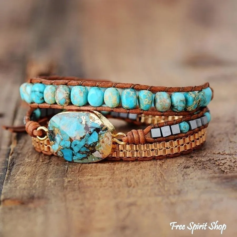 Natural Turquoise Howlite Wrap Bracelet