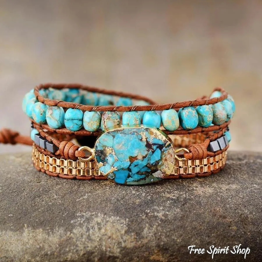 Natural Turquoise Howlite Wrap Bracelet