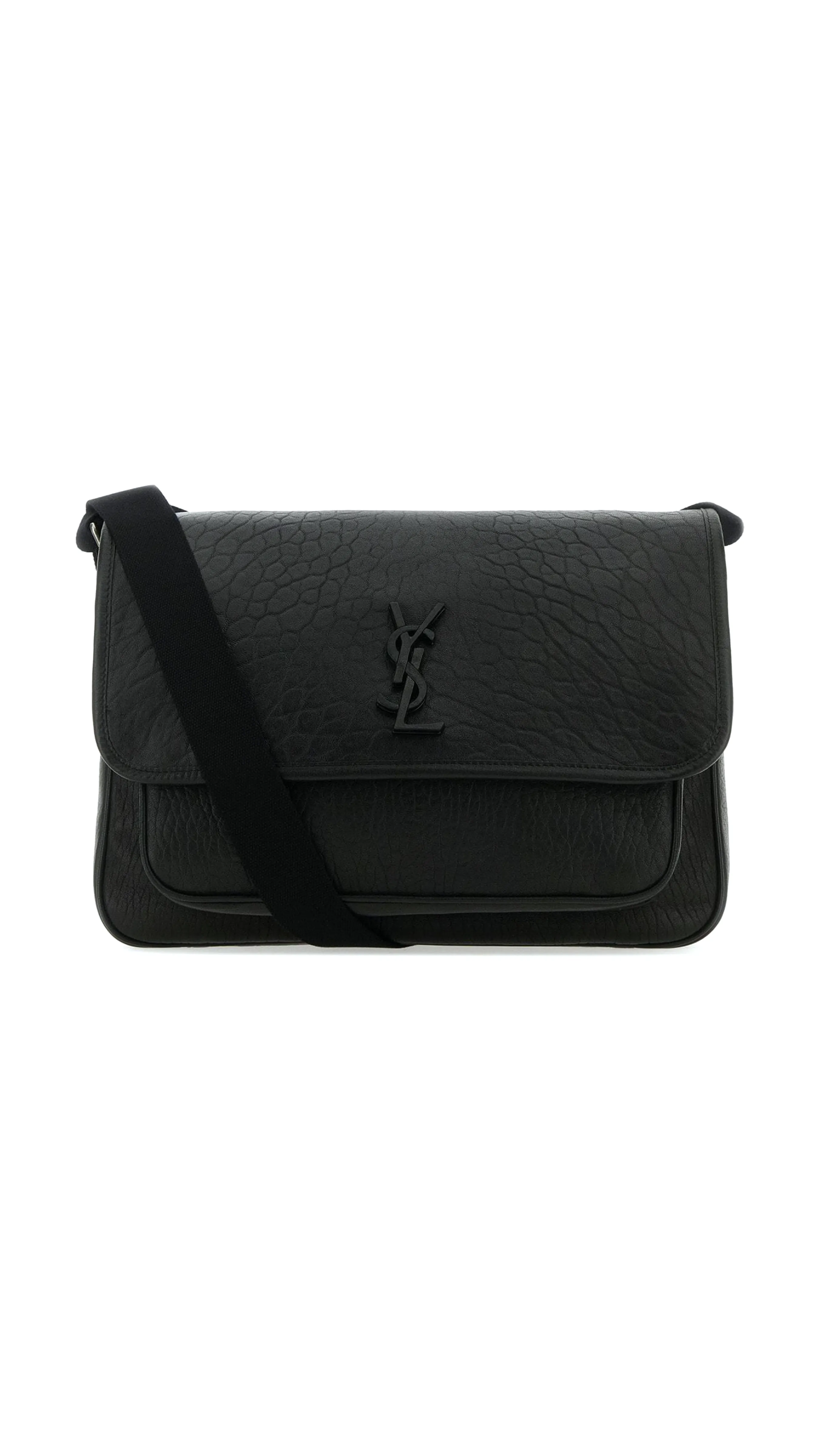 Niki Messenger Bag in Grained Leather - Black