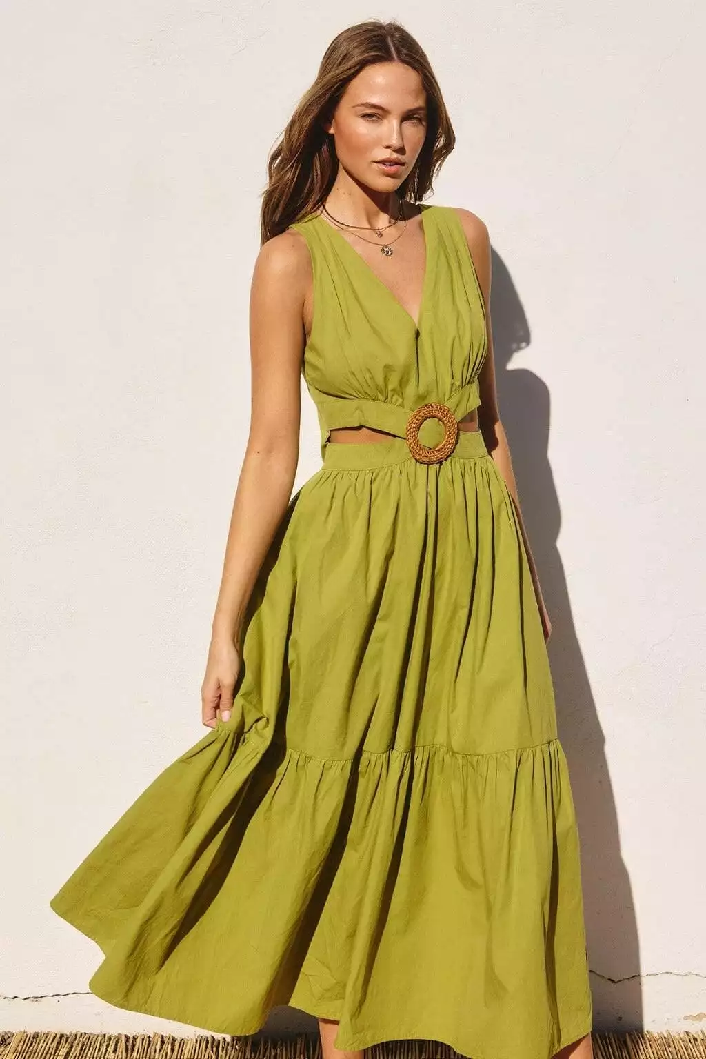 O Ring Cutout Halter Maxi Dress - Green