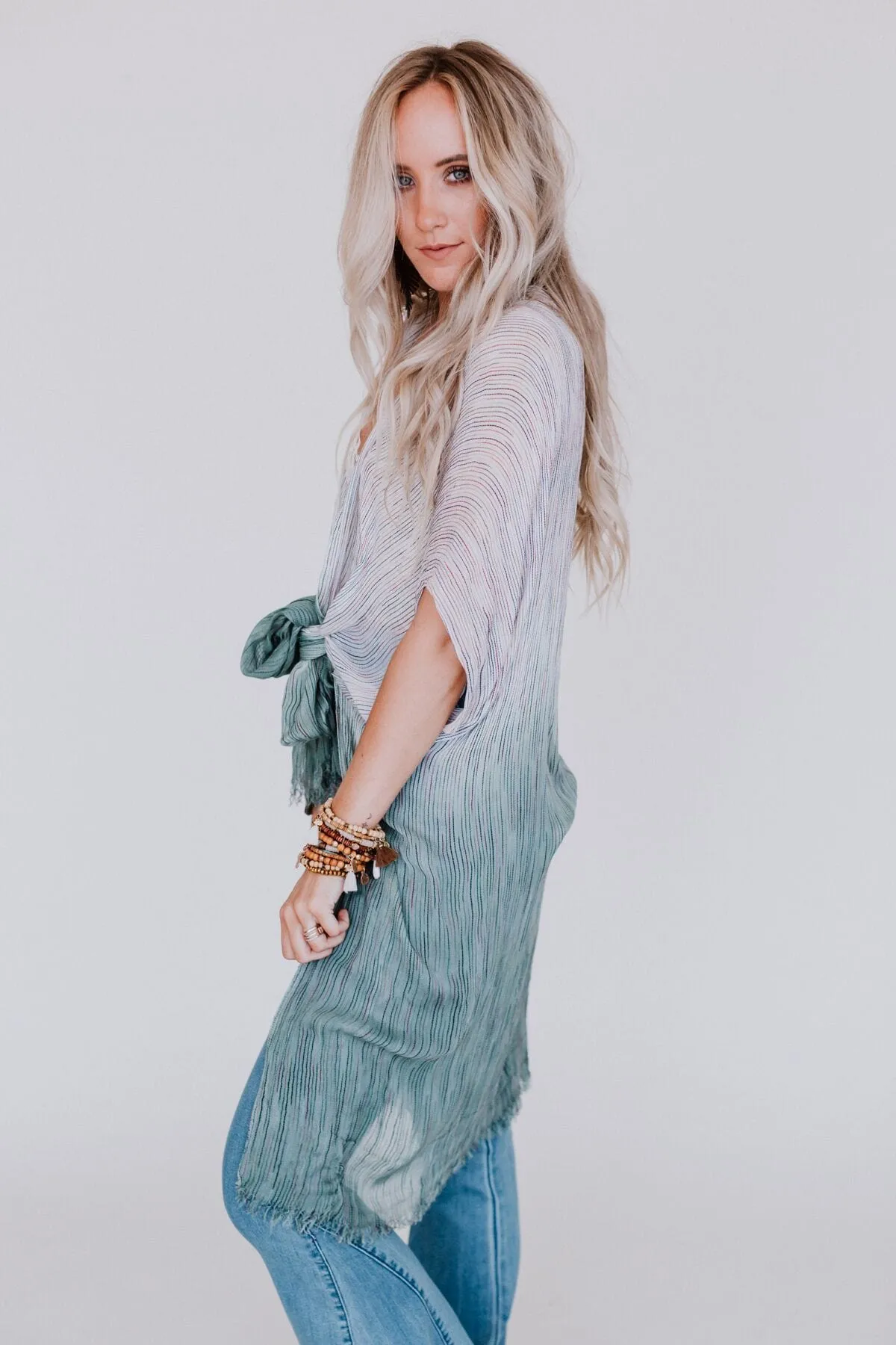 Ocean Eyes Ombre Kimono - Sage