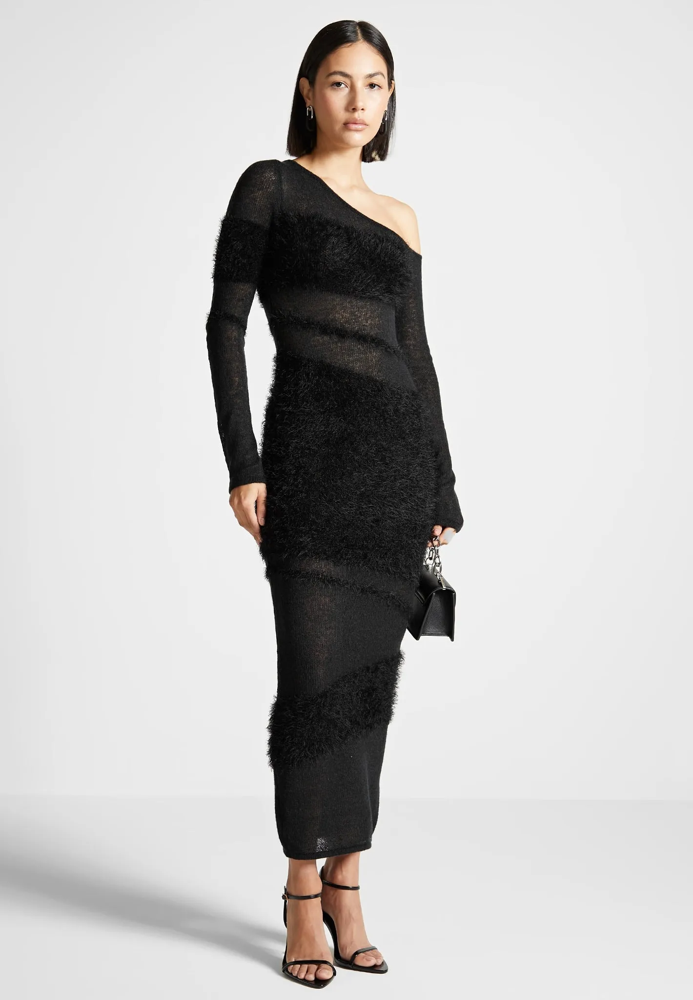 Off Shoulder Knitted Maxi Dress - Black