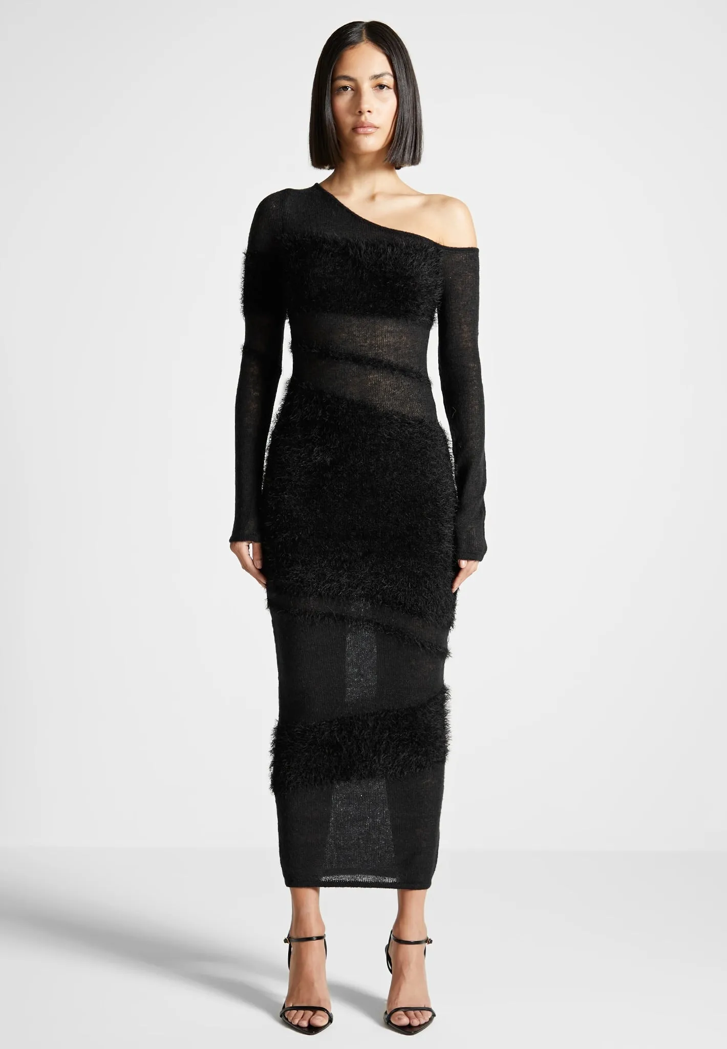 Off Shoulder Knitted Maxi Dress - Black