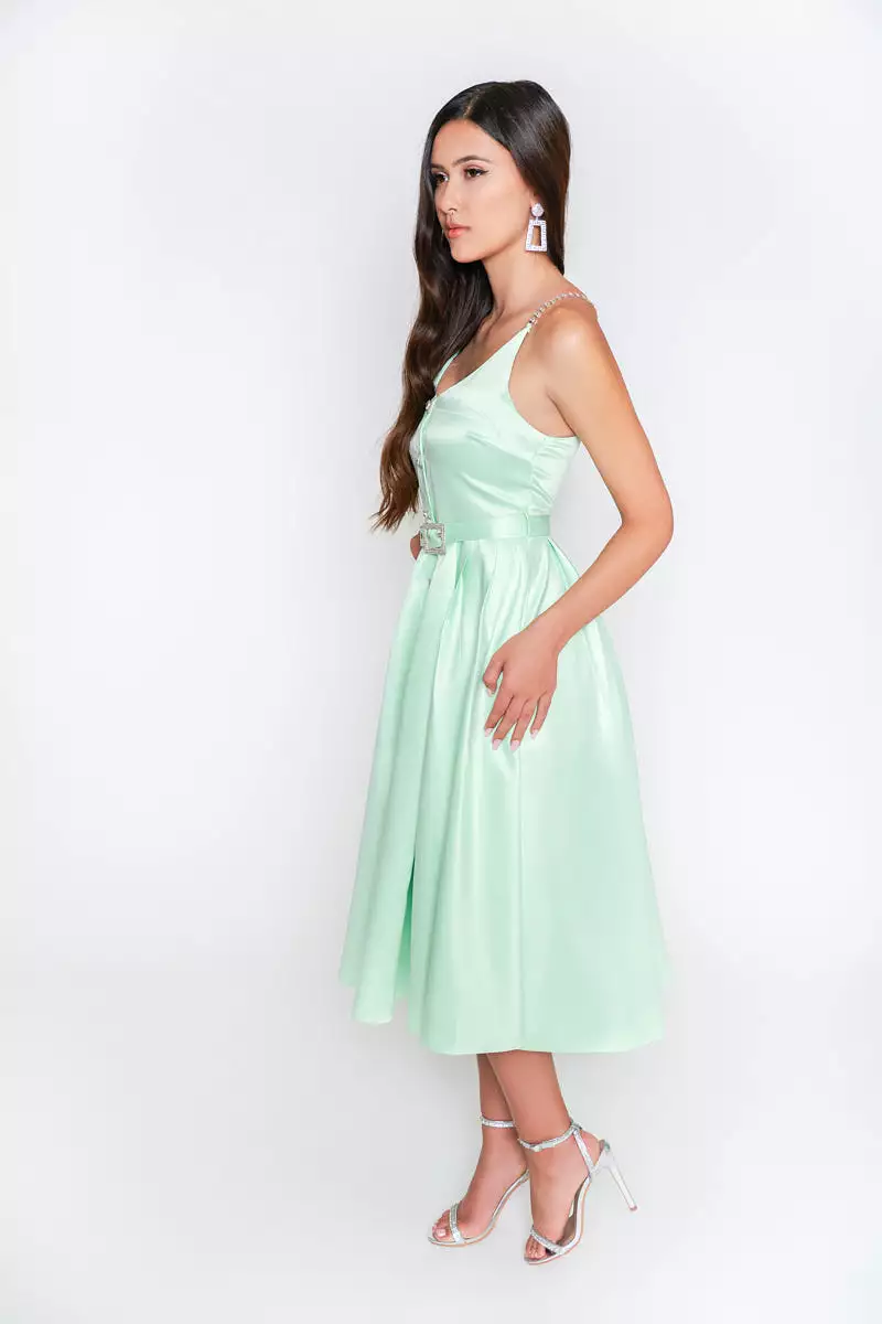 Olivia Rhinestone Midi Dress - Mint