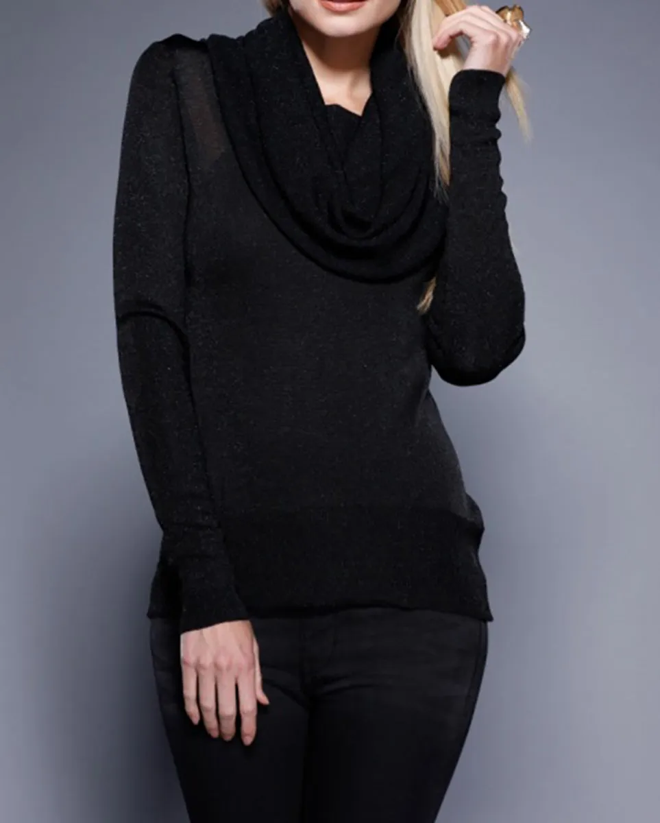 Open Drape Cowl Neck Knit Sweater