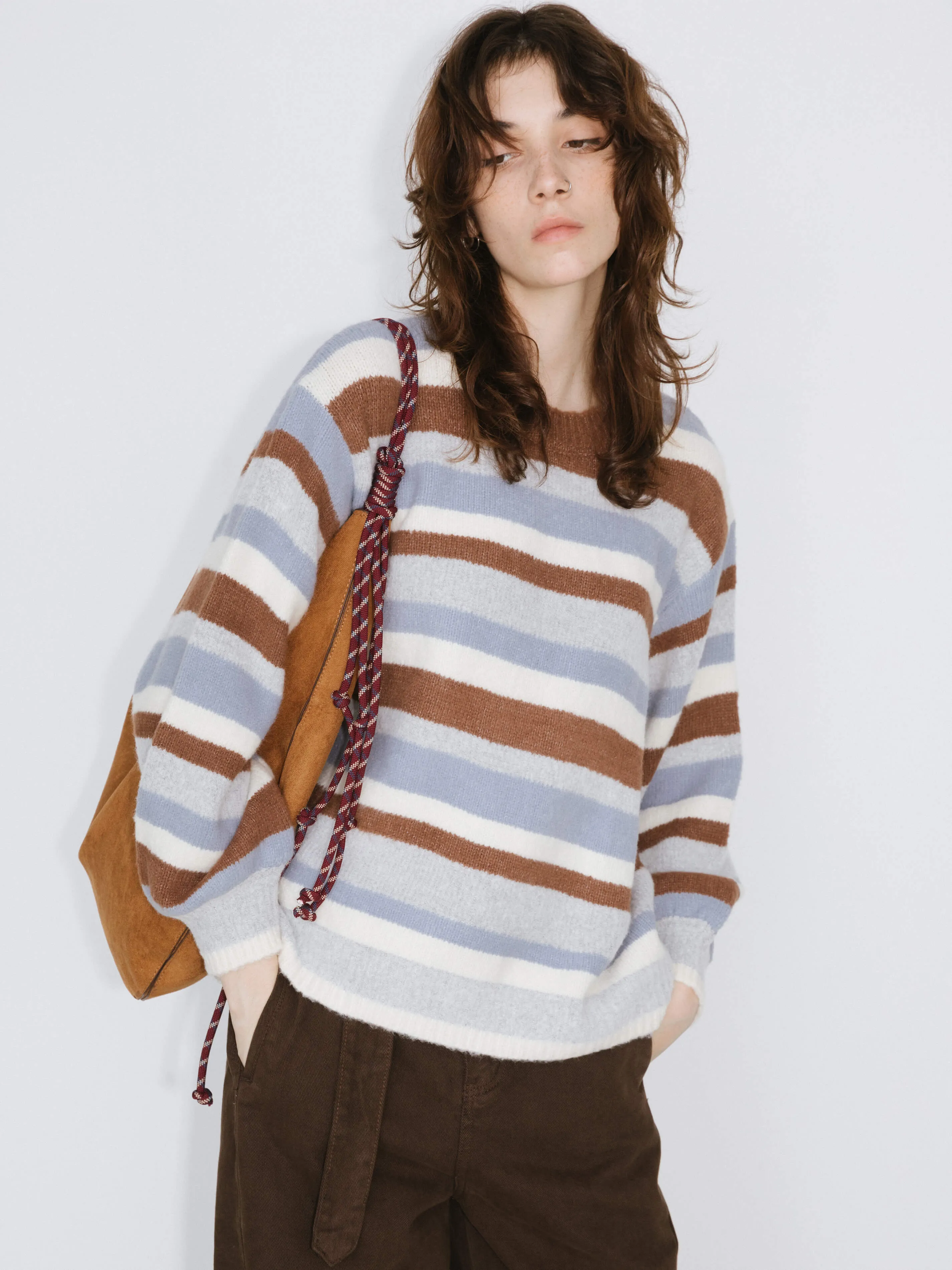 Oversized Striped Crew Knit Sweater