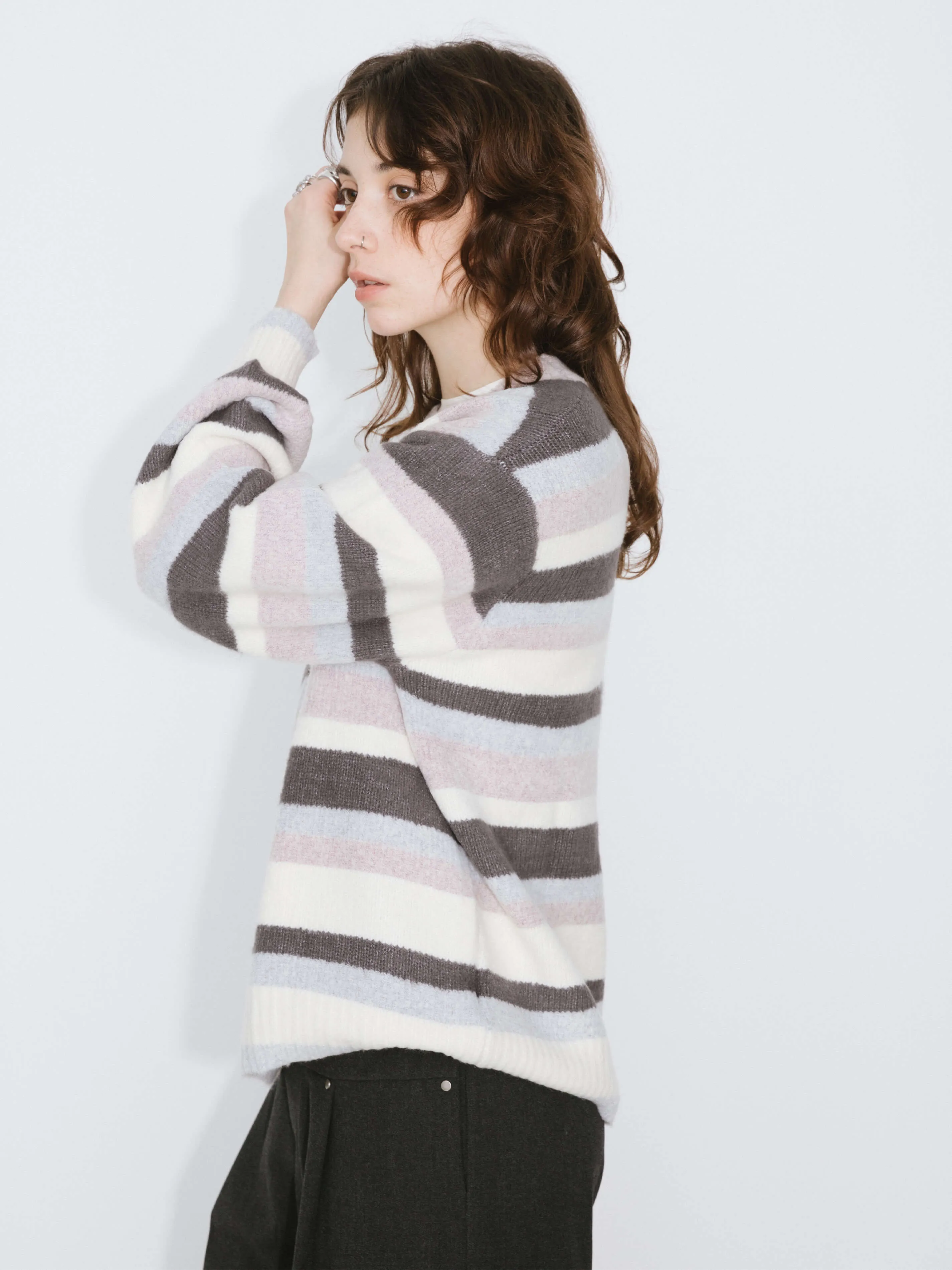 Oversized Striped Crew Knit Sweater