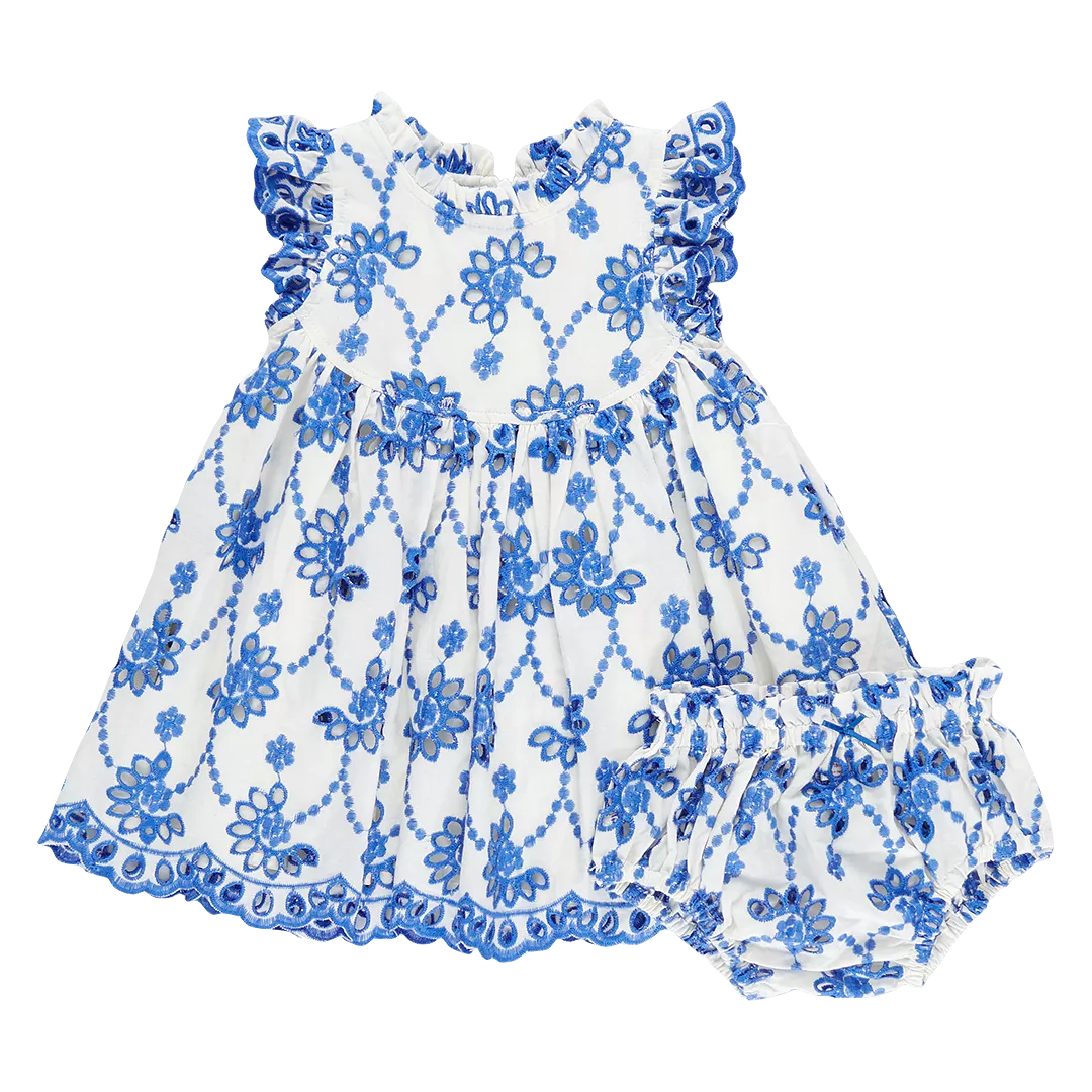 Pink Chicken - Blue Eyelet Baby Girl Cynthia Dress