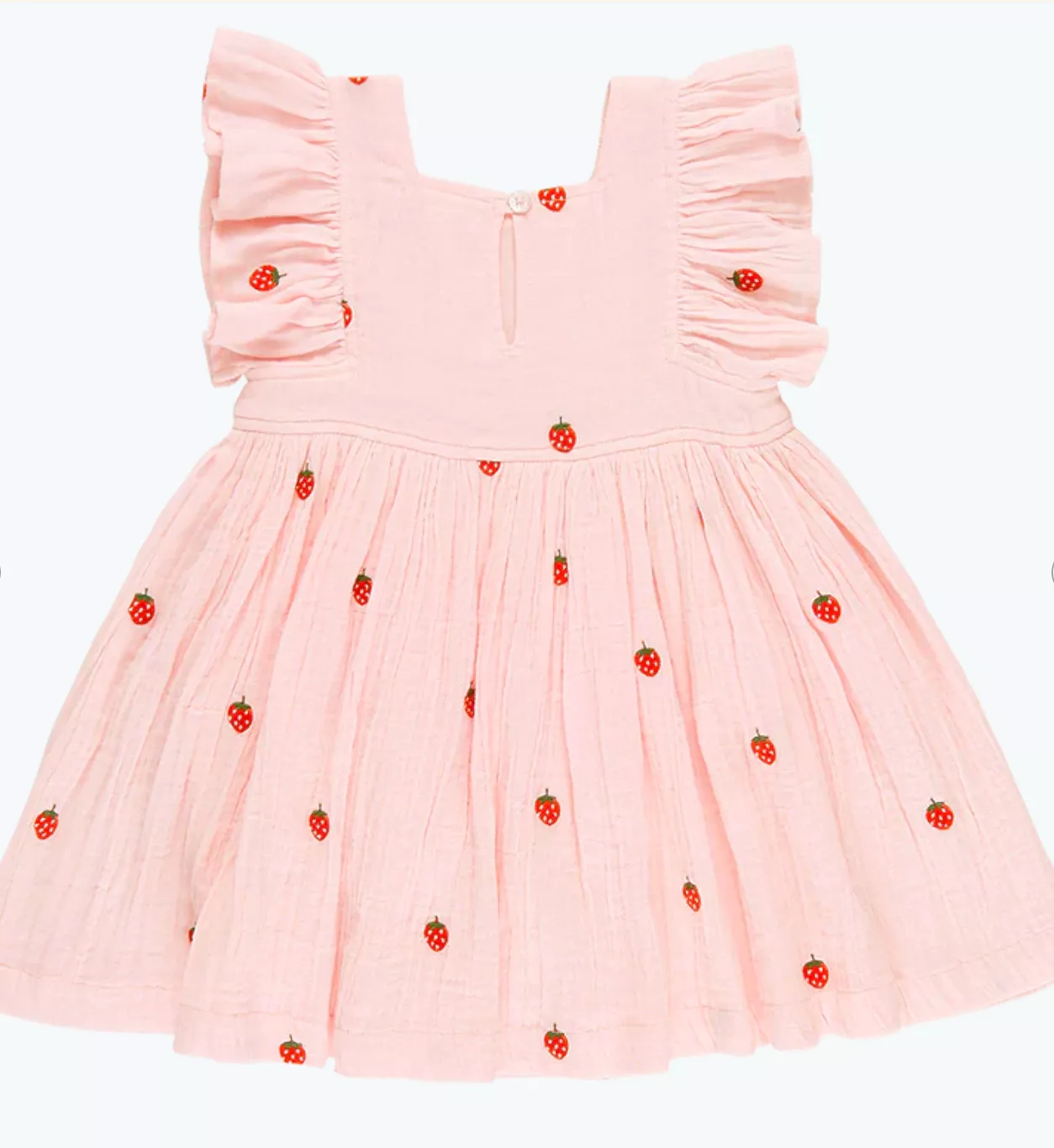 Pink Chicken - Girls Elsie Dress - Strawberry Embroidery