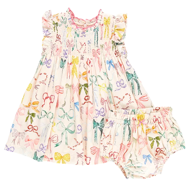 Pink Chicken - Watercolor Bows Girls Stevie Dress Set