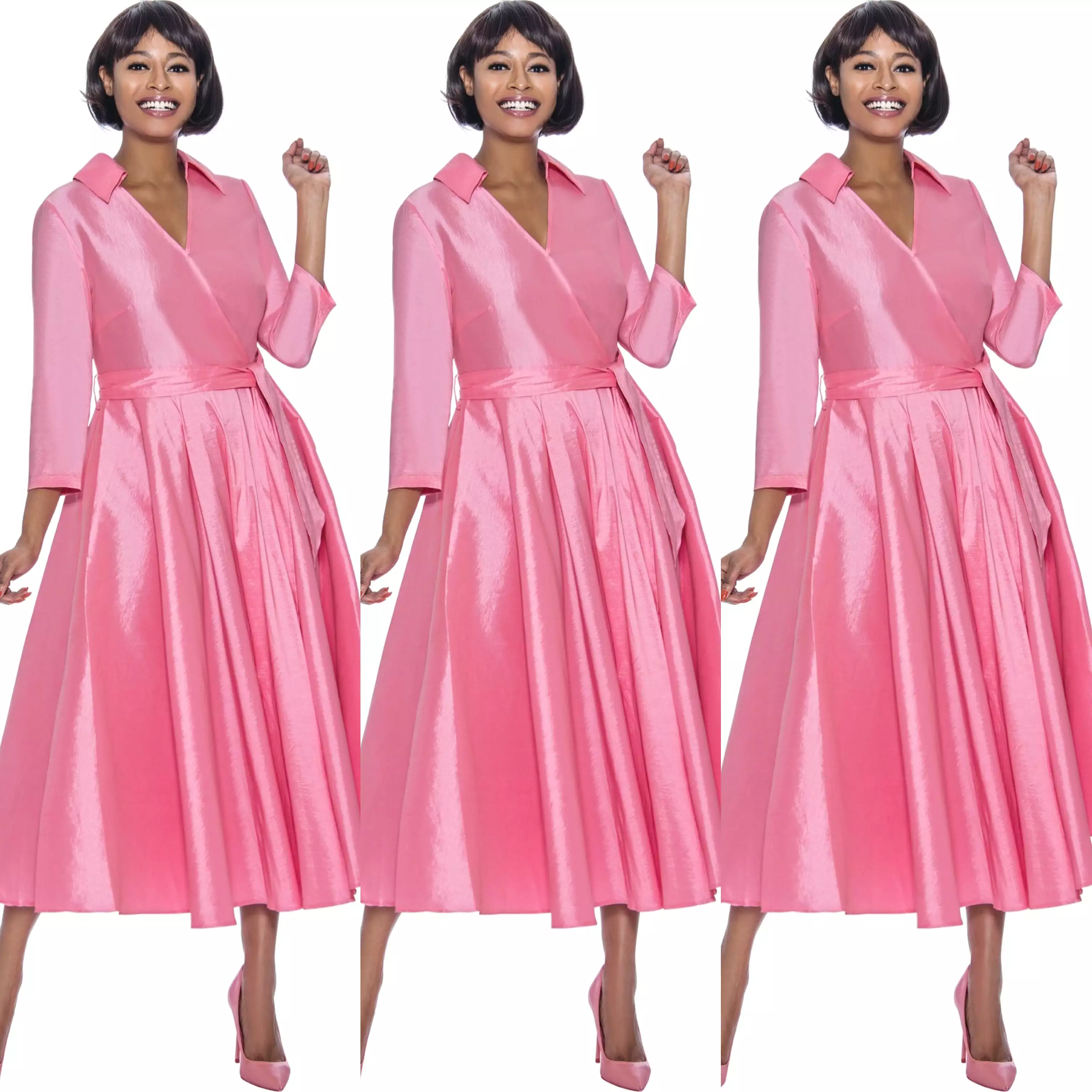 Pink Classic Style Faux Wrap Dress