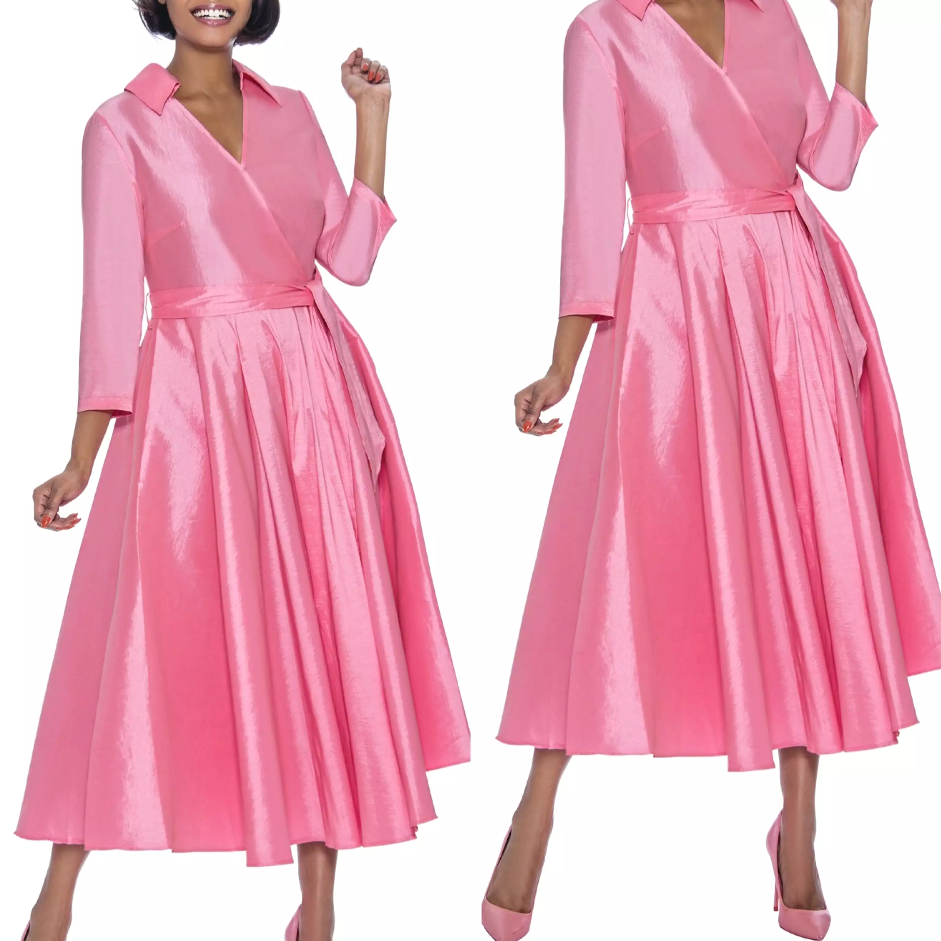 Pink Classic Style Faux Wrap Dress